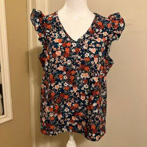 Ruffled Floral V-Neck Blouse